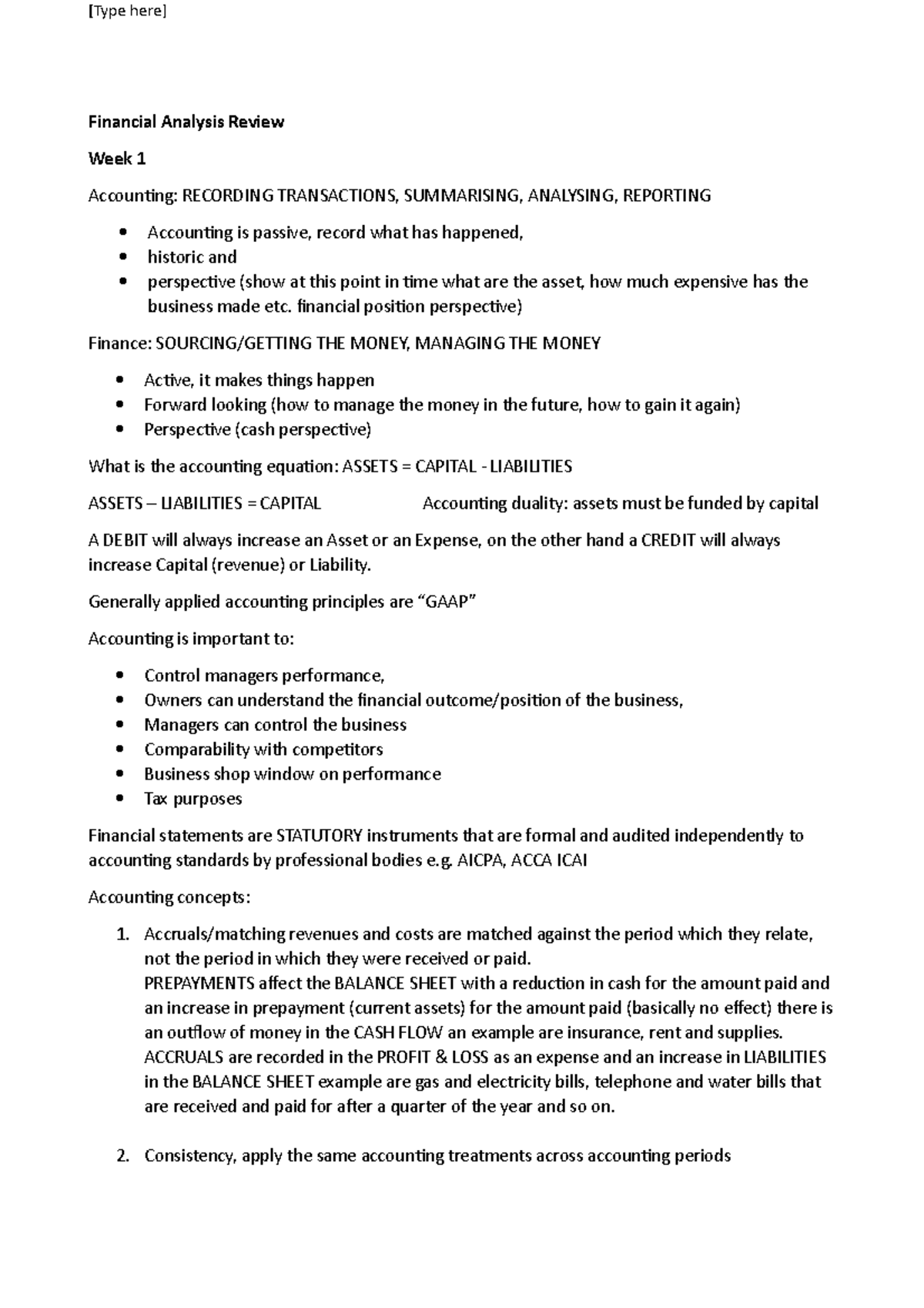 Financial analysis EXAM prep Financial Analysis Review Week 1