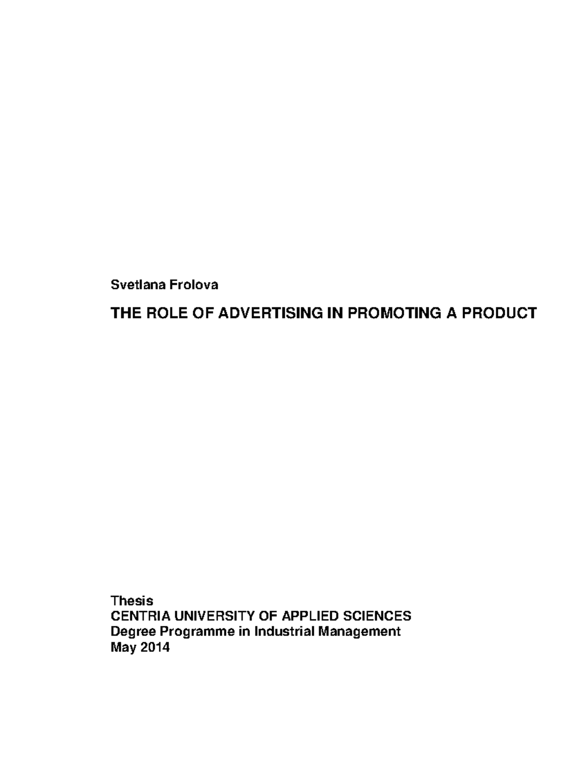 The Role Of Advertising in Promoting a Product - Svetlana Frolova THE ...