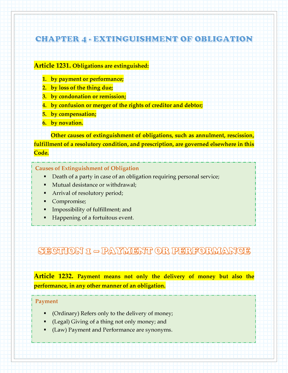 Chapter 4 Extinguishment Of Obligations - Article 1231. Obligations Are ...