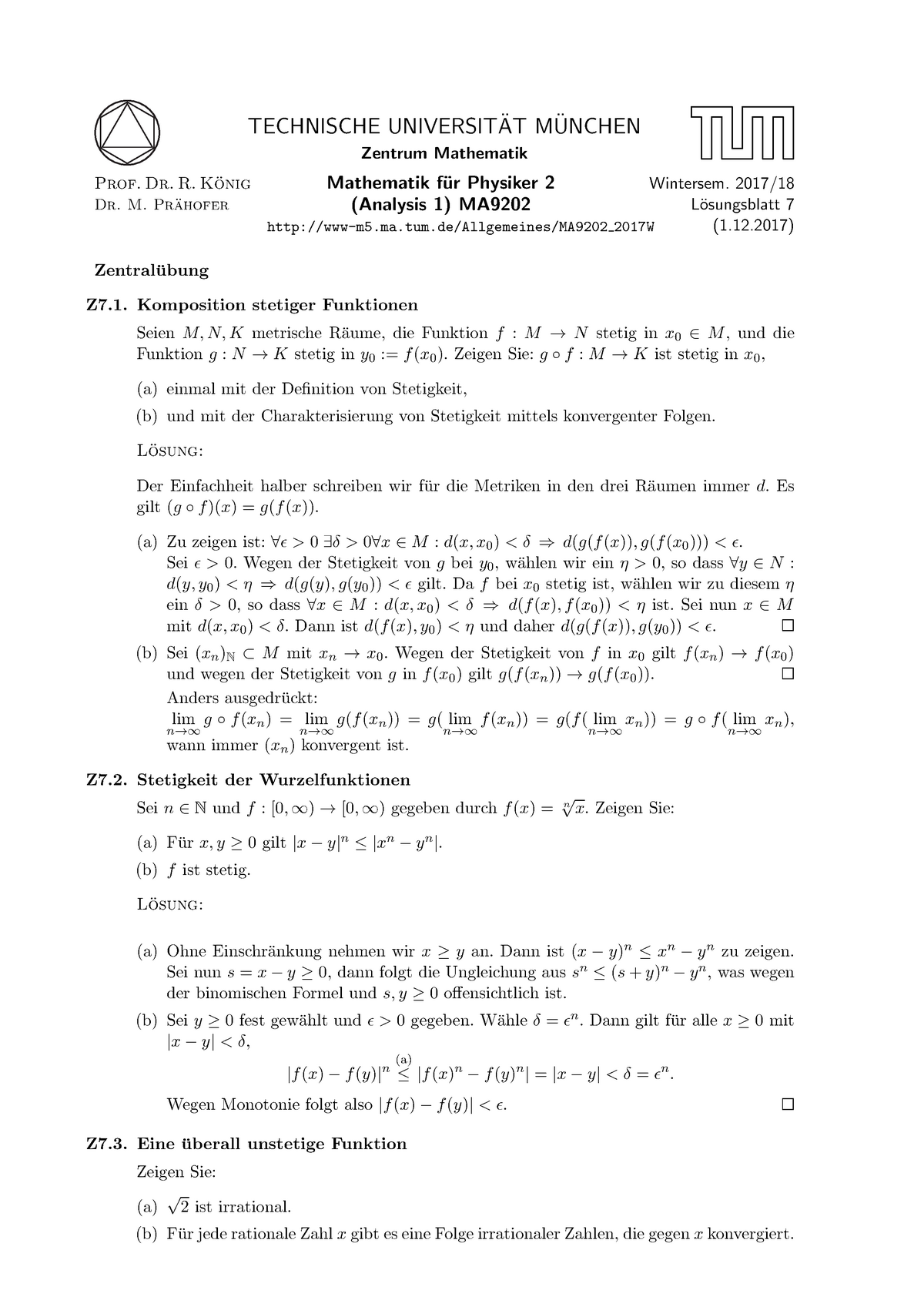 Blatt 07l - TECHNISCHE UNIVERSIT ̈ AT M ̈ UNCHEN Zentrum Mathematik ...