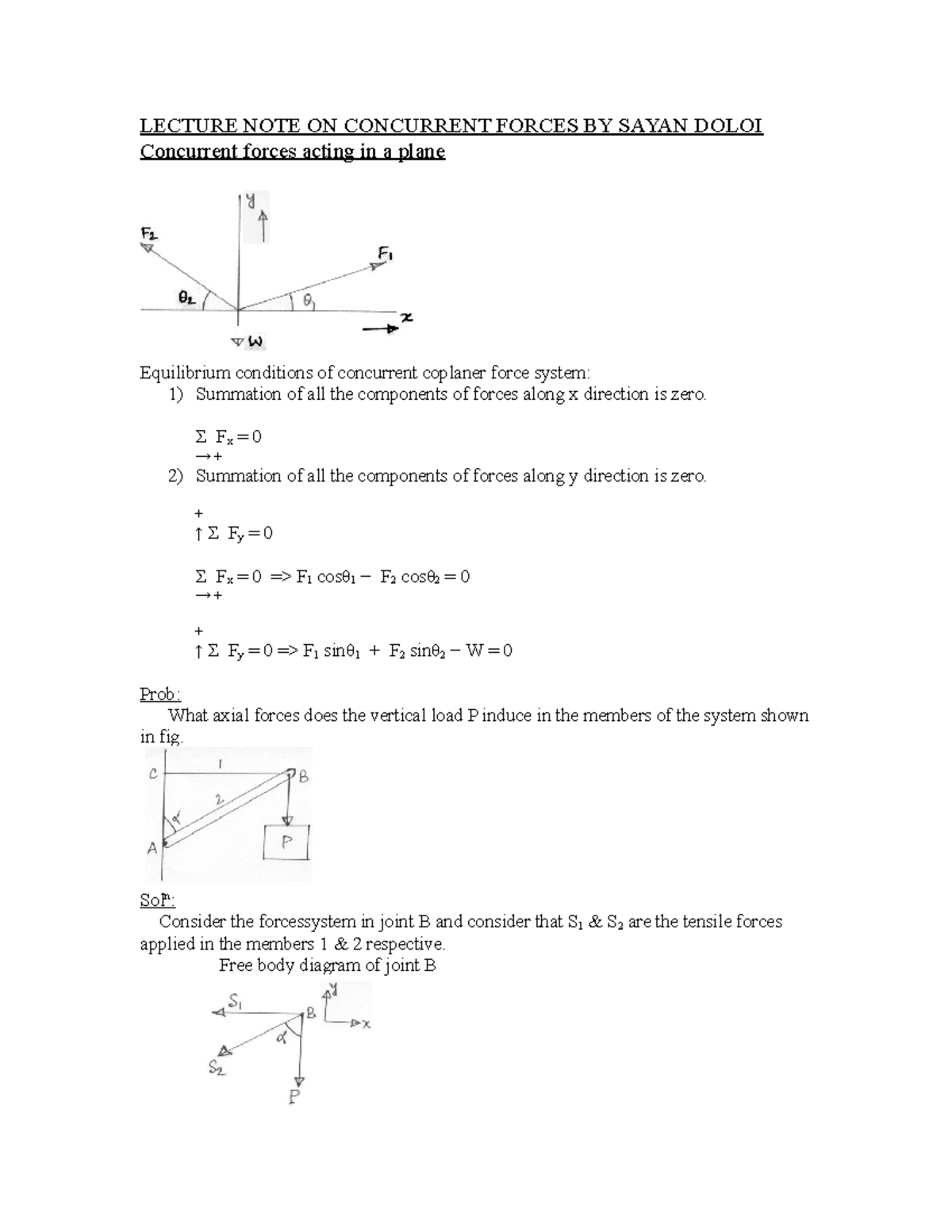 Concurrent Forces Lecture Notes 2 Engineering Mechanics ME 1003