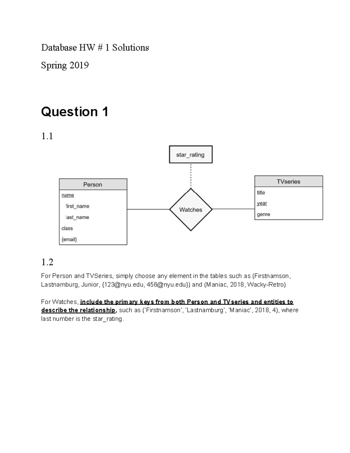 HW1 Solutions Spring 2019 - Database HW # 1 Solutions Spring 2019 ...