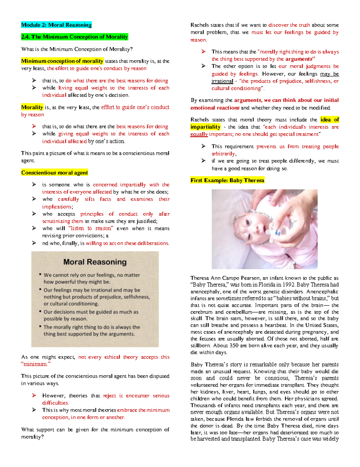 Ethics Chapter 2 Module 2 Moral Reasoning The Minimum Conception of
