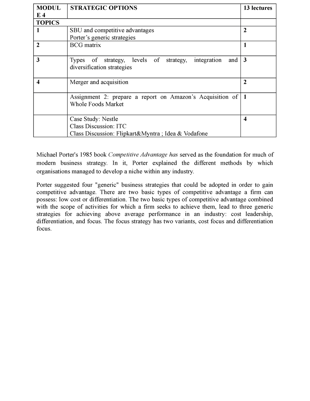 Revised Module 4 - MODUL E 4 STRATEGIC OPTIONS 13 Lectures TOPICS 1 SBU ...