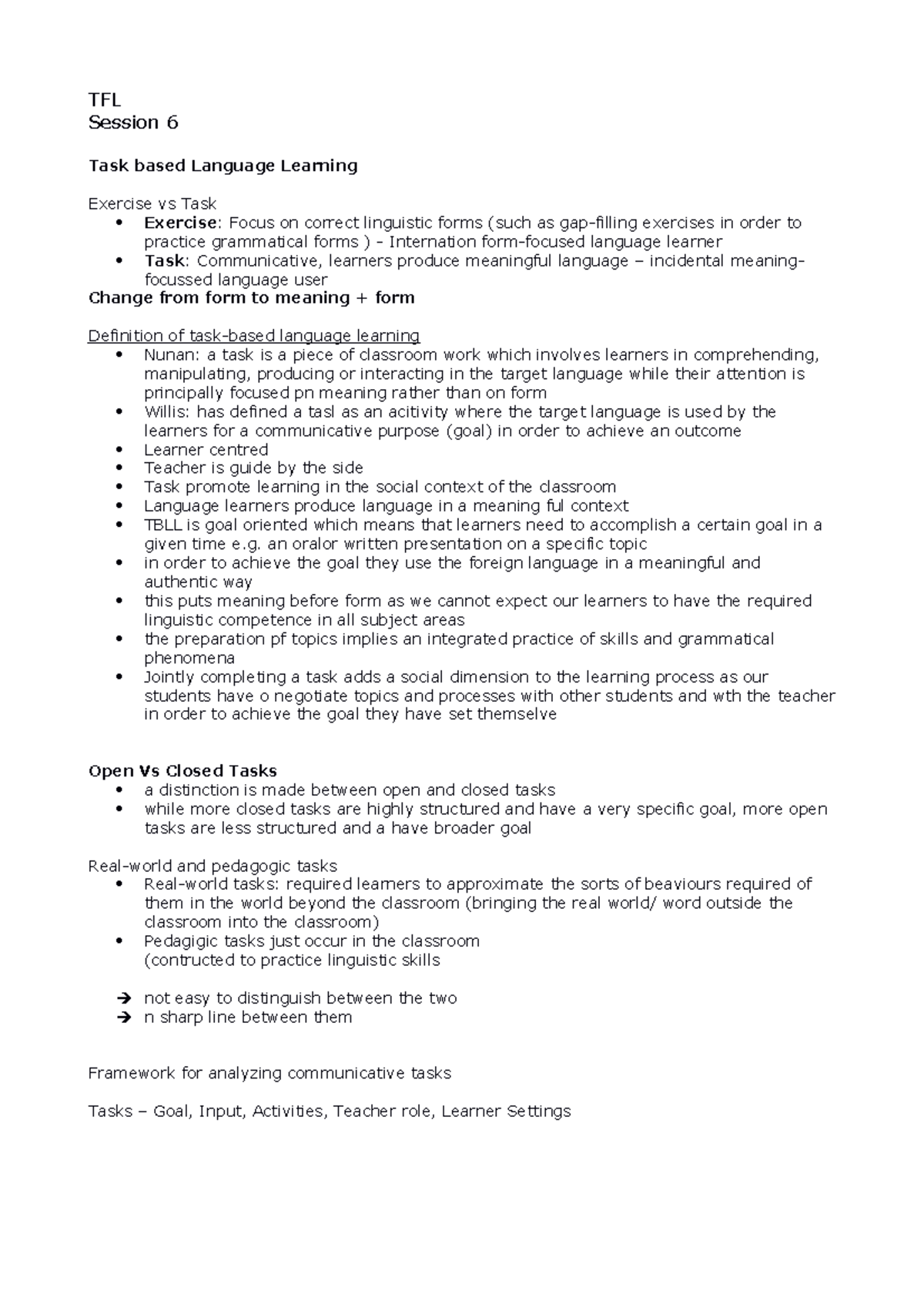 Task based language teaching - TFL Session 6 Task based Language ...