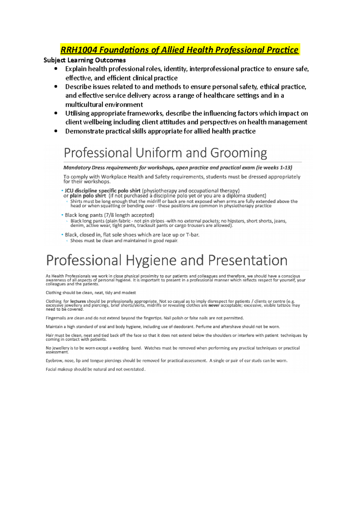 RH1004 Foundations of Allied Health Professional Practice of people