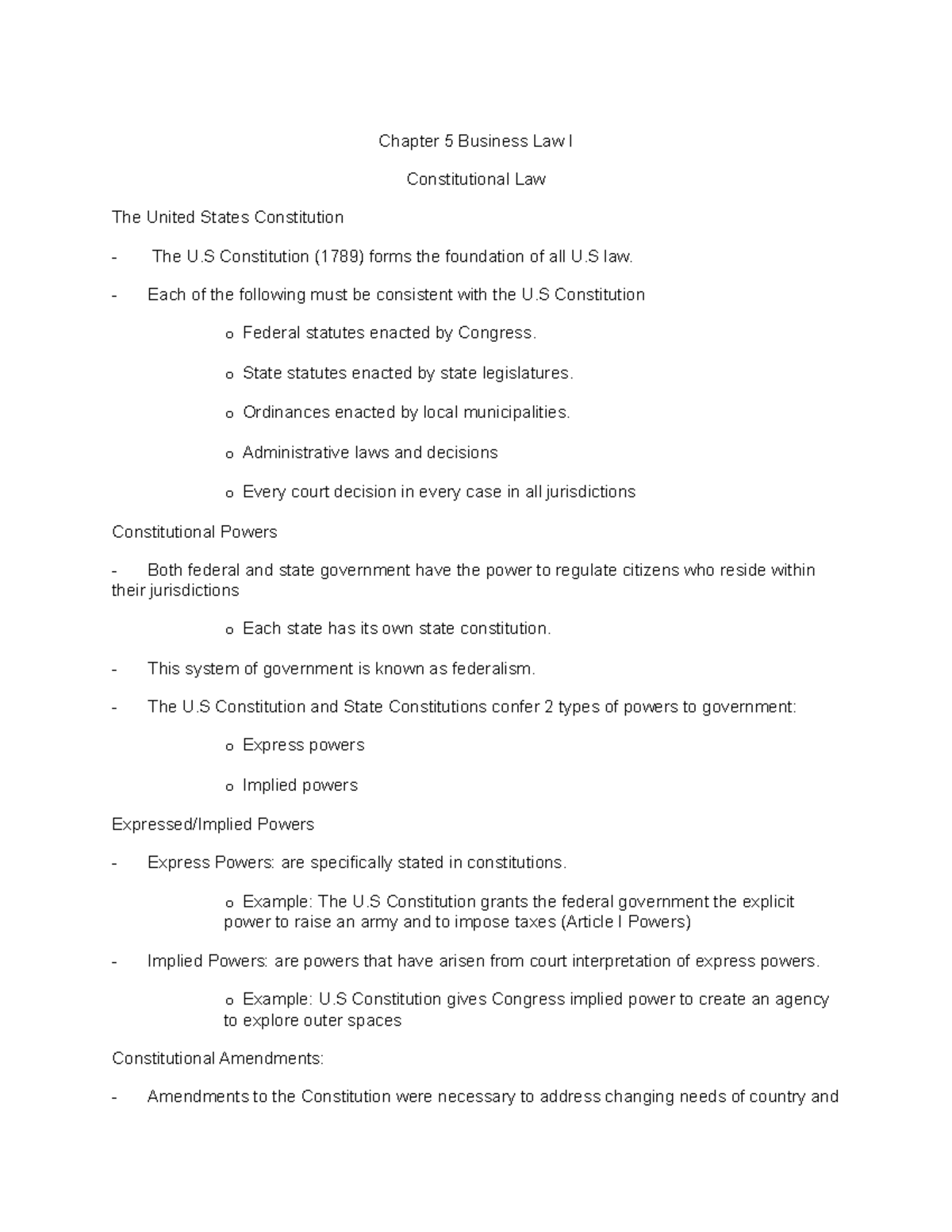 Chapter 5 Business Law I - Each Of The Following Must Be Consistent ...