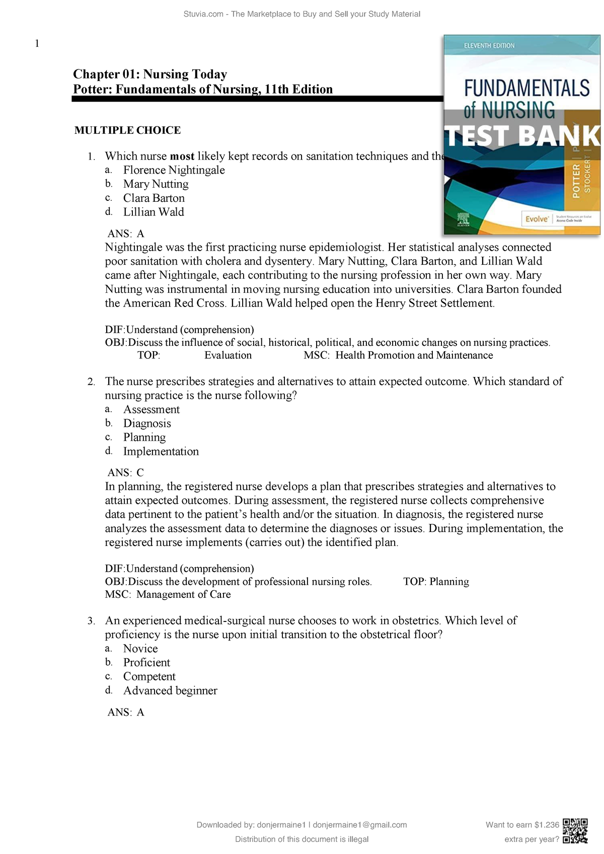 Edition 11 Test Bank - Course Materials - 1 Chapter 01: Nursing Today ...