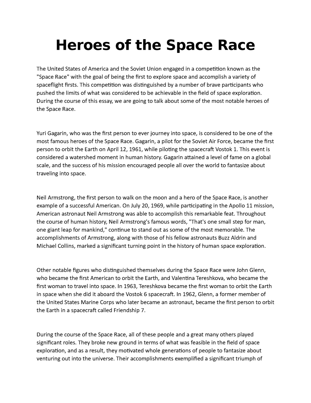 thesis statement for space race