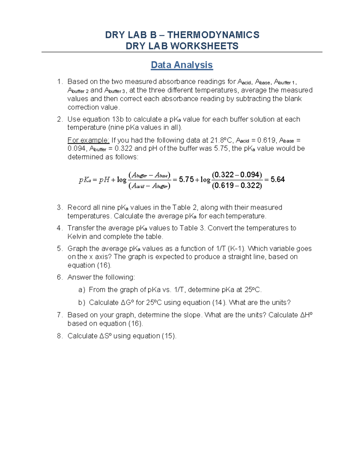 W23 CHEM1050 Dry Lab B Data Sheets - DRY LAB WORKSHEETS Data Analysis ...