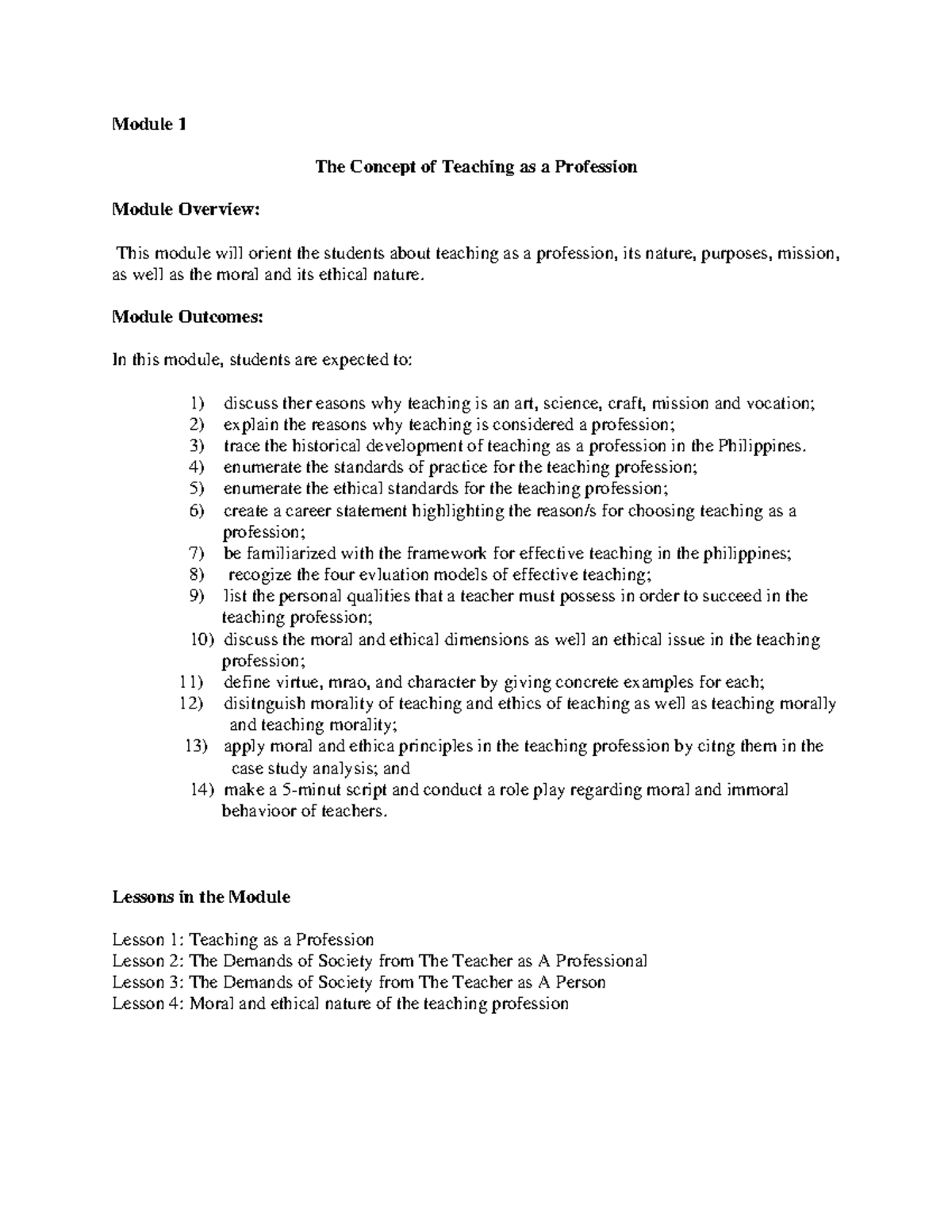 1 Module - Lesson 1 The Teaching Profession - Module 1 The Concept of ...