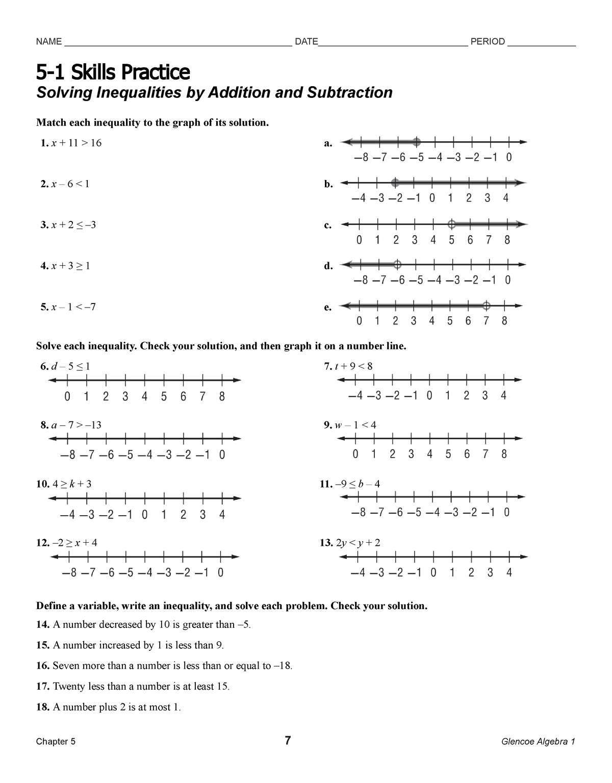 5.1 Solving One Step Inequalities - NAME