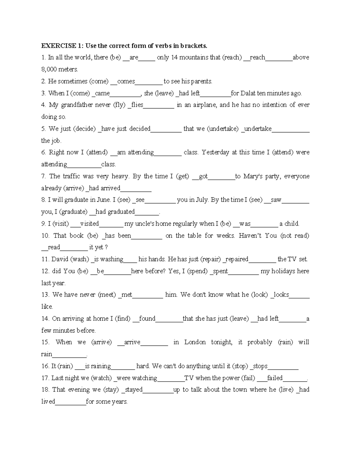 Btvn t?ng h?p thi - EXERCISE 1: Use the correct form of verbs in ...
