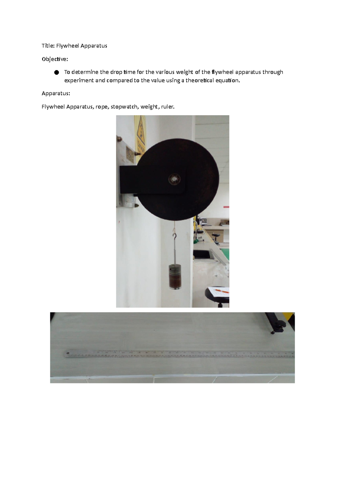 EXP 9 Flywheel Apparatus Title Flywheel Apparatus Objective To