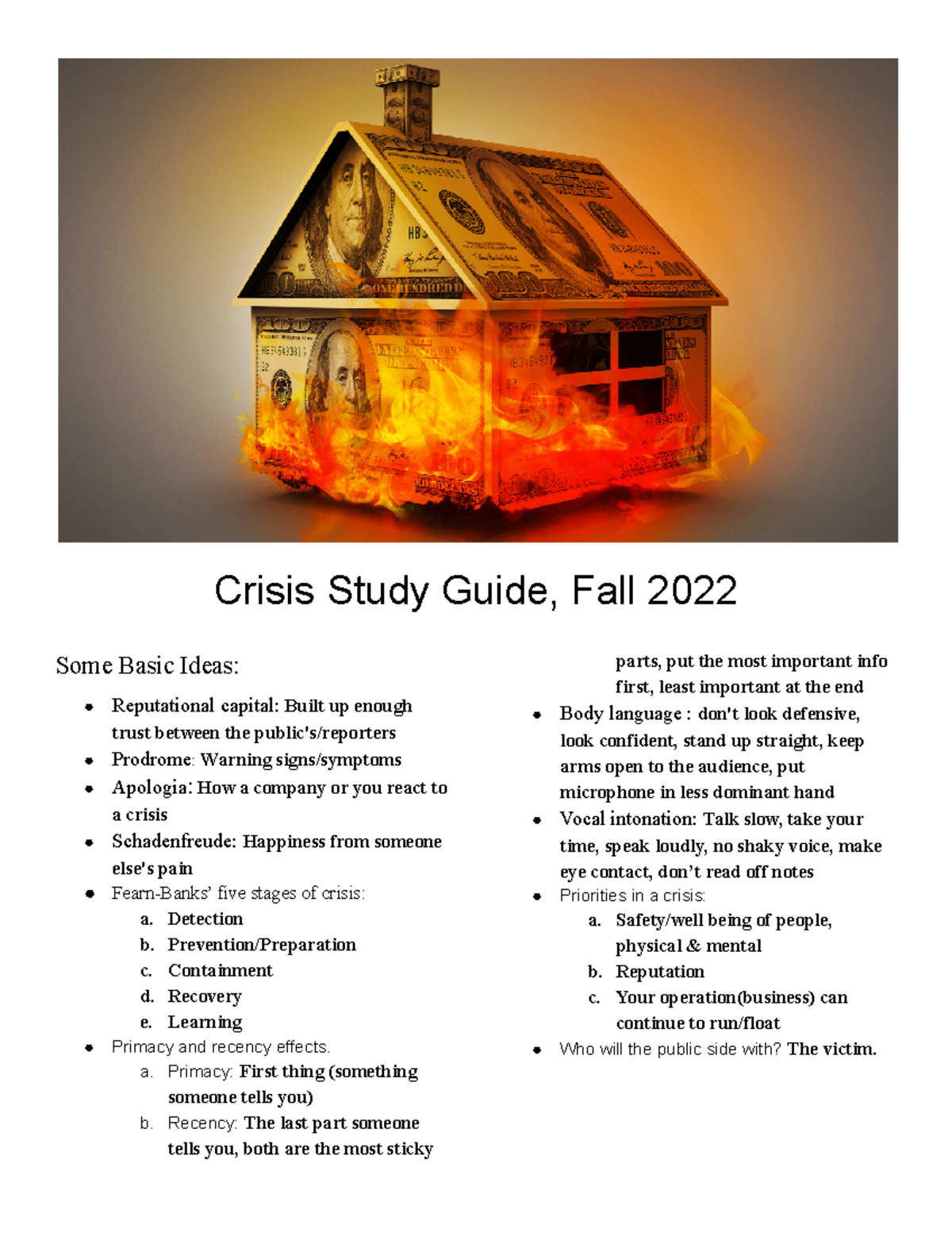 Fall 2022 Crisis Study Guide Crisis Study Guide, Fall 2022 Some Basic