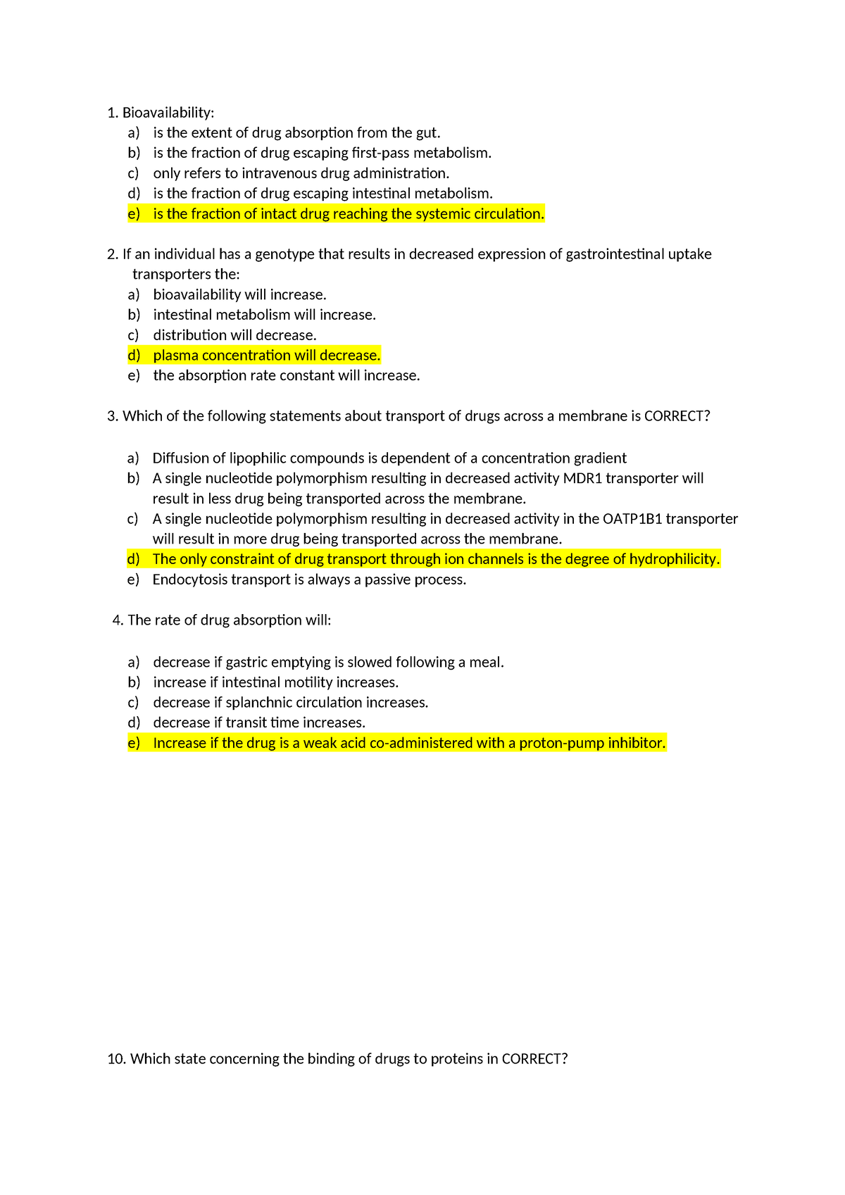 MCQ From Front loading learning week 1 - Bioavailability: a) is the ...