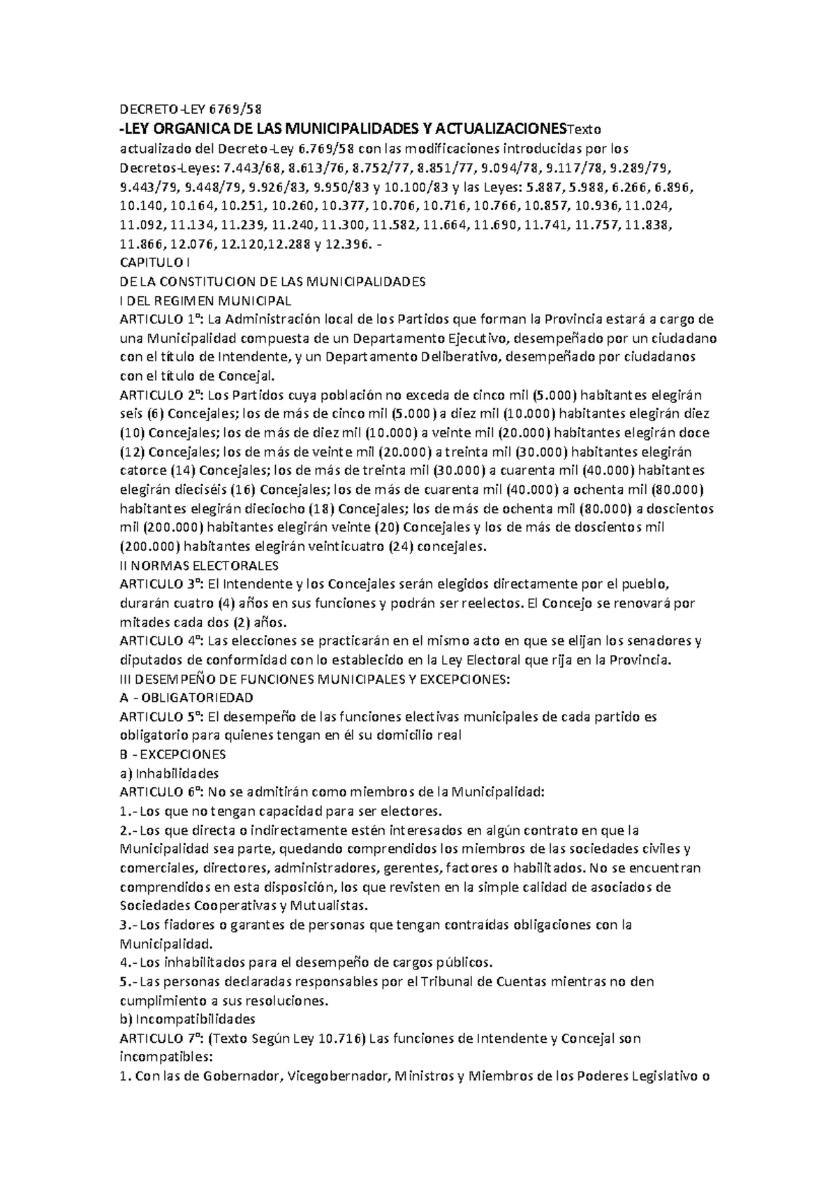 Ley Organica Mun - Practica - DECRETO-LEY 6769/ -LEY ORGANICA DE LAS ...