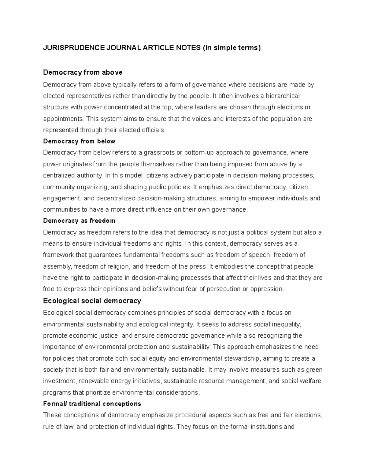 JUR 310 reader summaries - JURISPRUDENCE JOURNAL ARTICLE NOTES (in ...