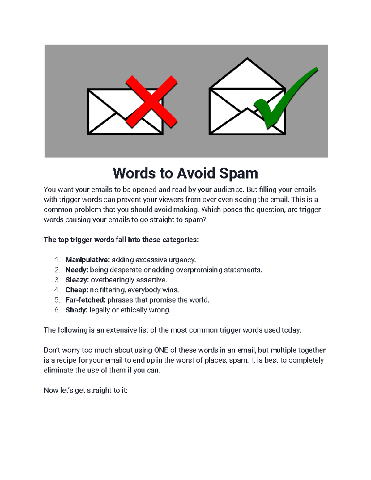 Words to Avoid Spam - But filling your emails with trigger words can ...