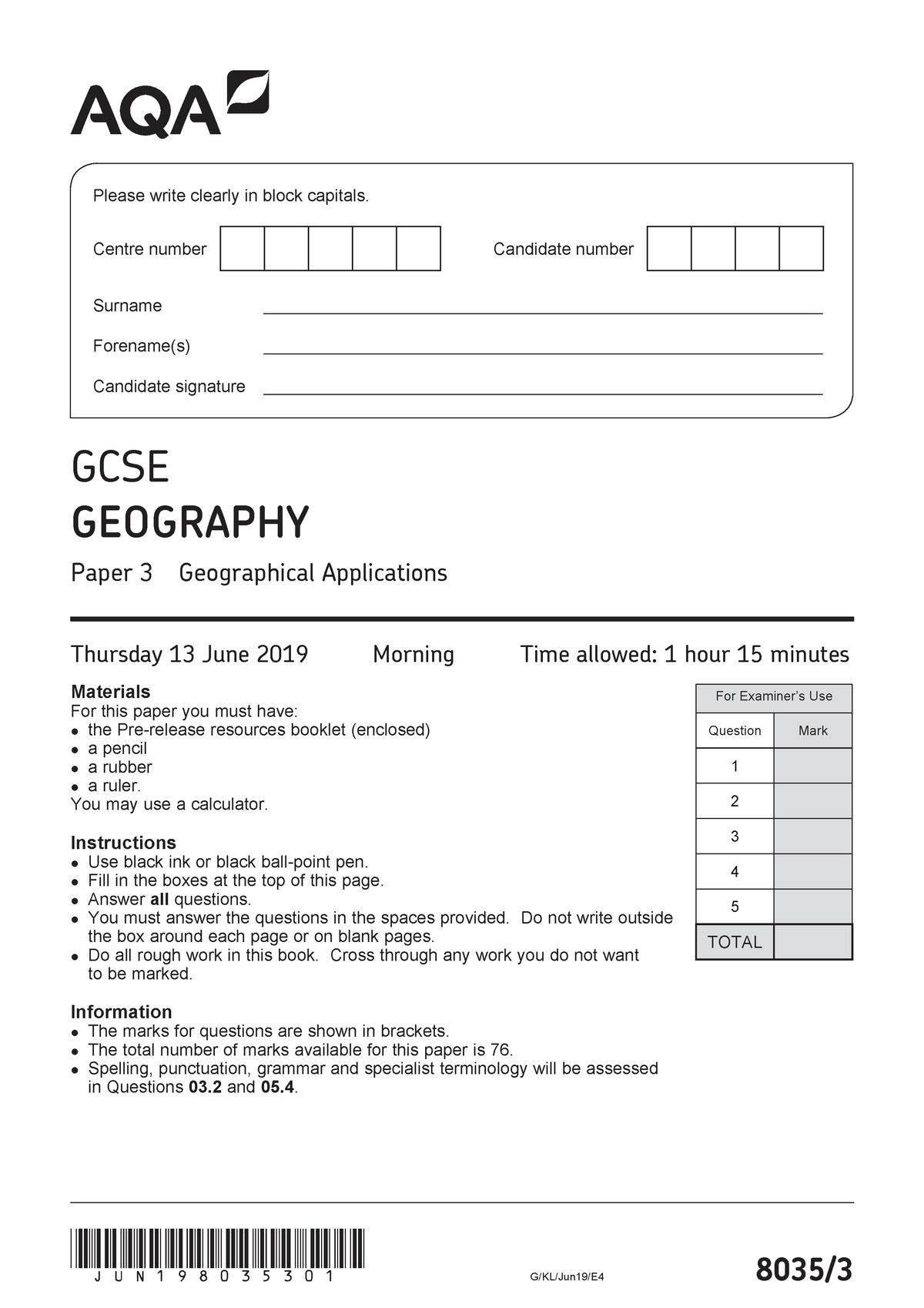 AQA 80353 QP JUN19 - Some Practice Questions For Primary Maths At Hull ...