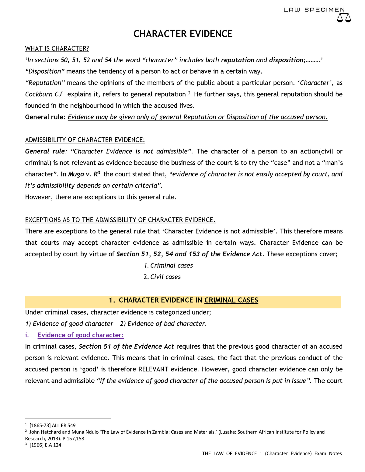 essay on character evidence