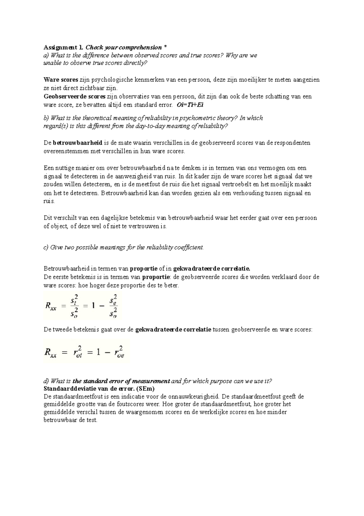 Opdracht Week 2 - Uitwerkingen Verplichte Opgaven Psychometrie ...