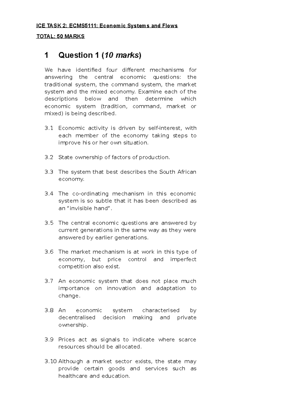 ICE TASK 2 ECN A - notes - ICE TASK 2: ECMS5111: Economic Systems and ...
