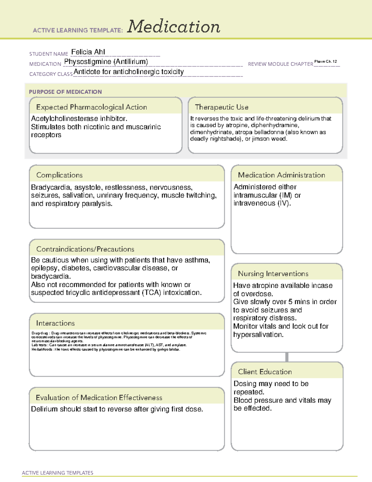 Physostigmine - drug card - ACTIVE LEARNING TEMPLATES Medication ...