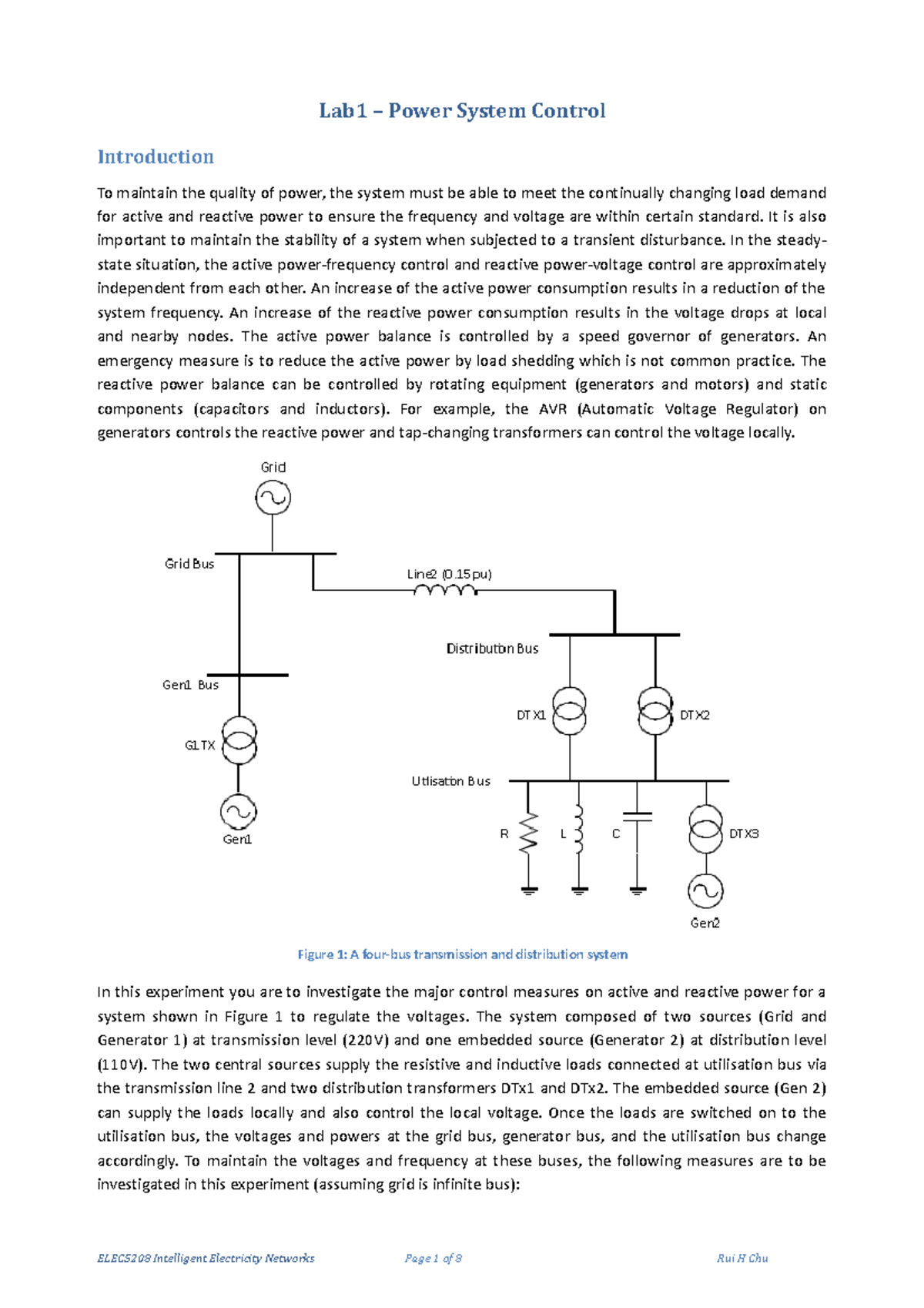 ELEC5208 Lab 1 Power System Control Instructions Lab1 Power System