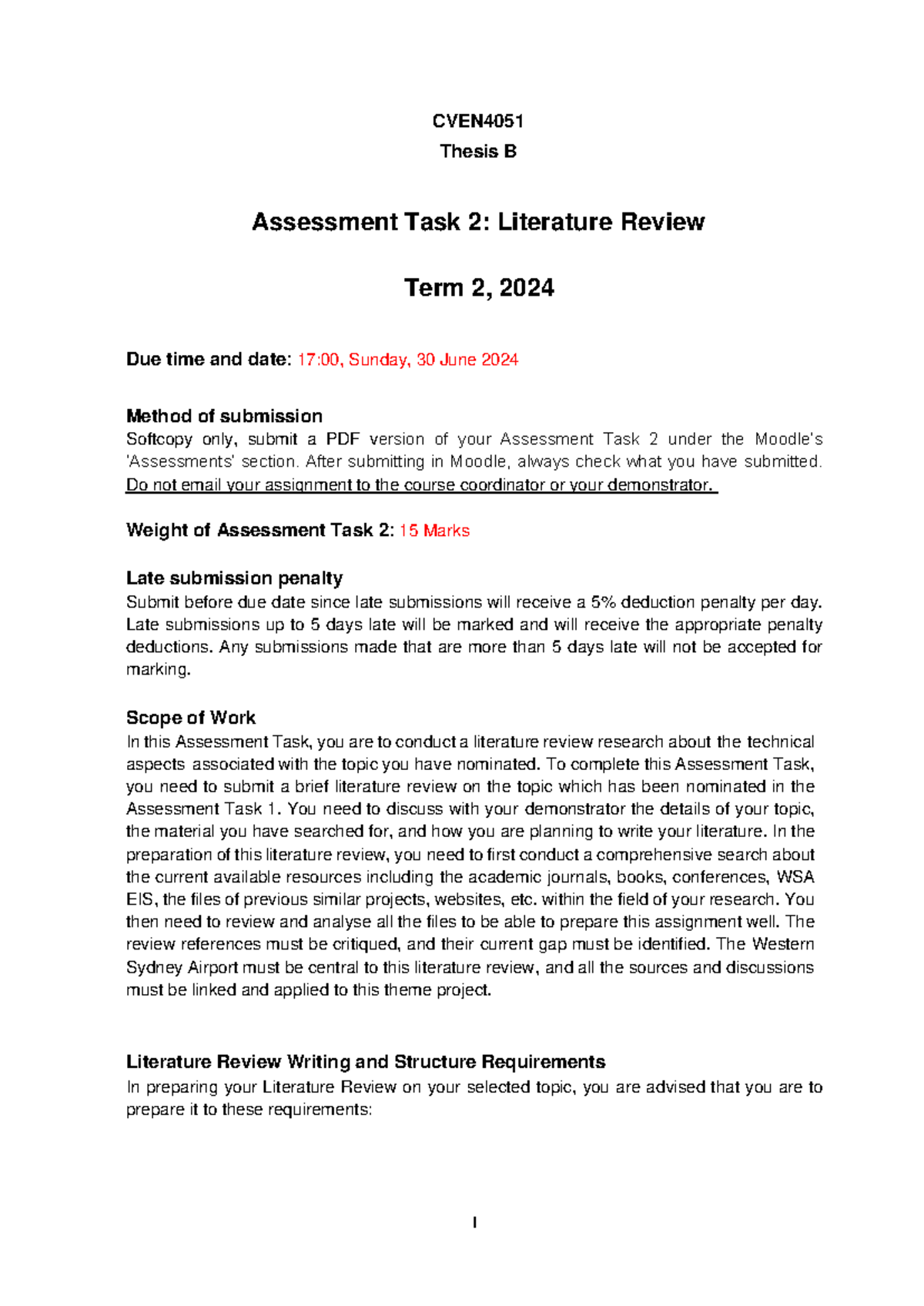 Assessment Task 2 Instruction - 1 CVEN Thesis B Assessment Task 2 ...