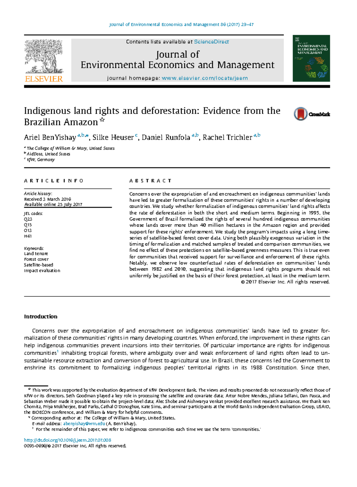 Indigenous Land Rights and Desforestation - We study whether ...