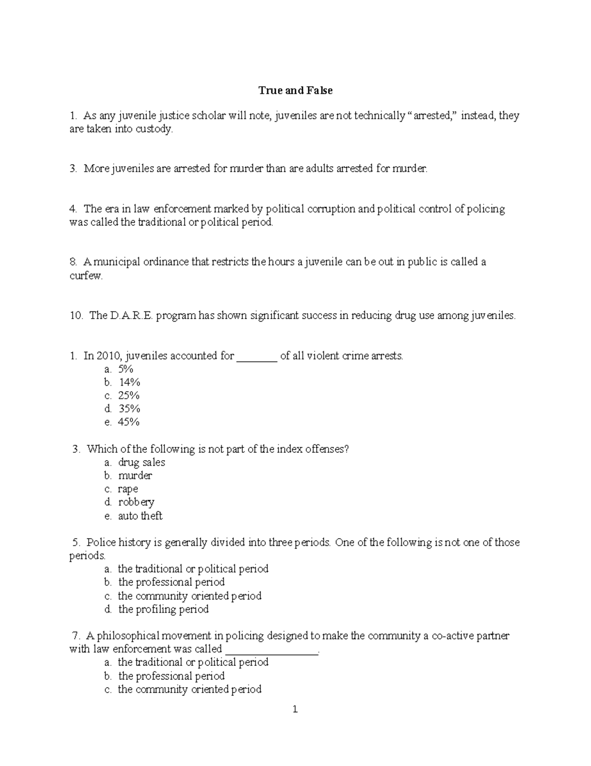 Study Guide For Exam 3 - True And False As Any Juvenile Justice Scholar ...