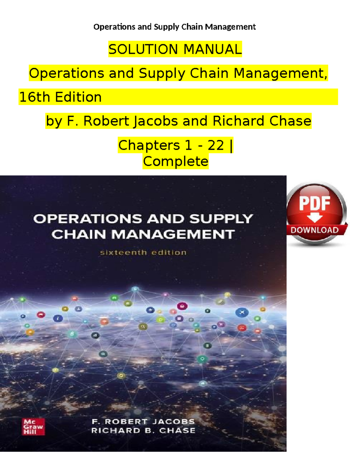 TEST BANK & Solutions Manual For Operations and Supply Chain Management ...