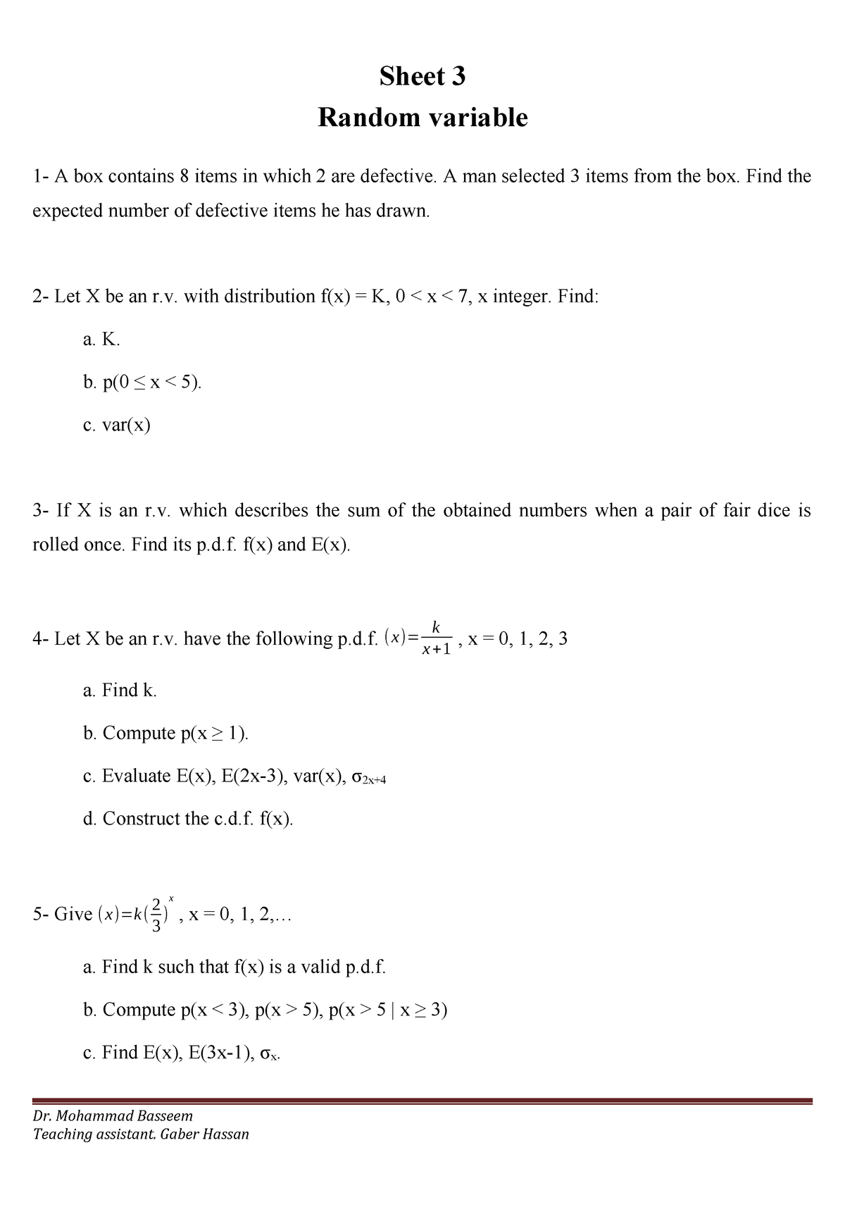 Sheet 3 Probability Studocu