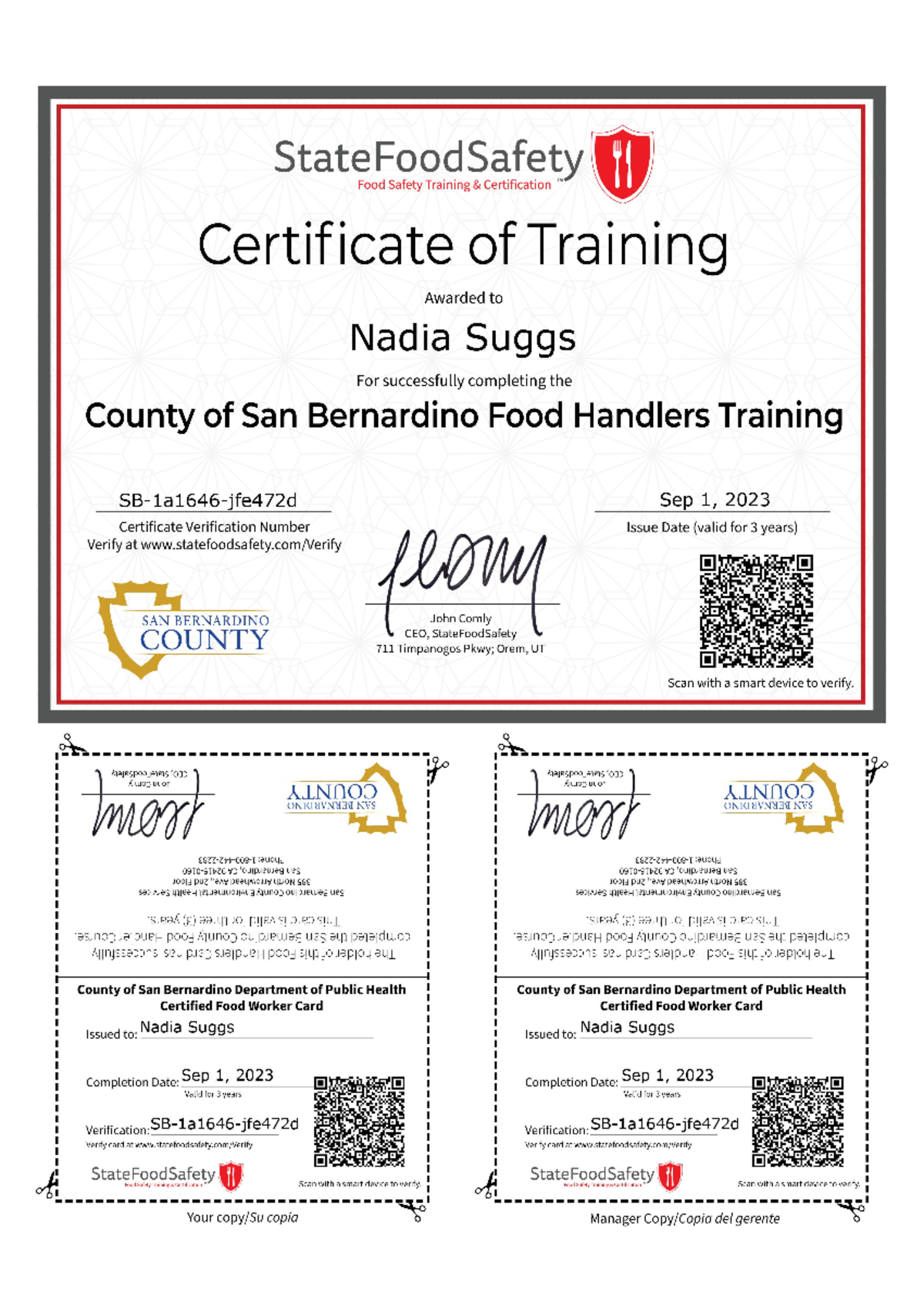 San Bernardino County Food Handlers Certifica TIER, JeanPierre THOMÉ