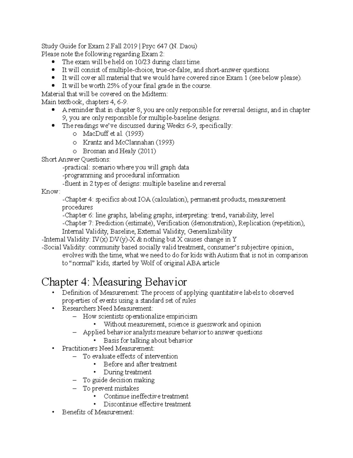 Exam 2 Study Guide 647 intro to aba - Study Guide for Exam 2 Fall 2019 ...