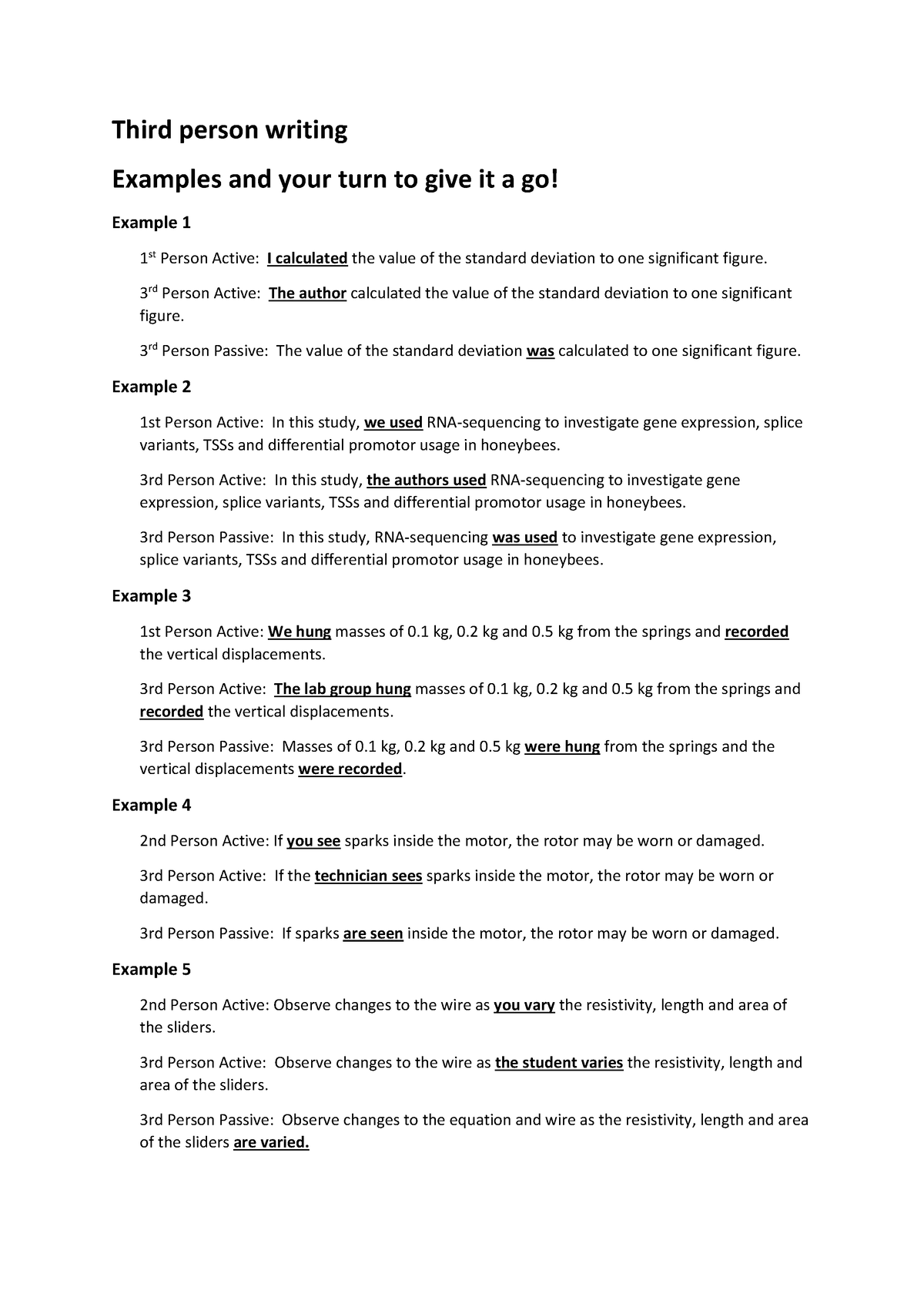 hypothesis in third person examples