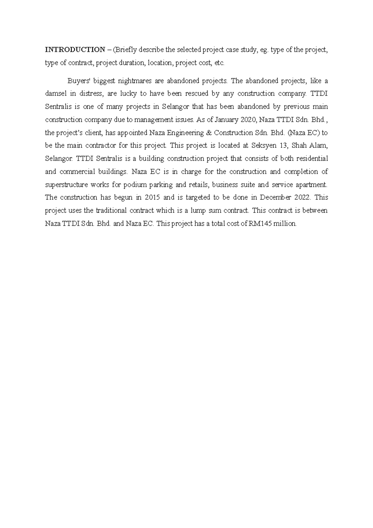 Introduction for assignment case study - INTRODUCTION – (Briefly ...