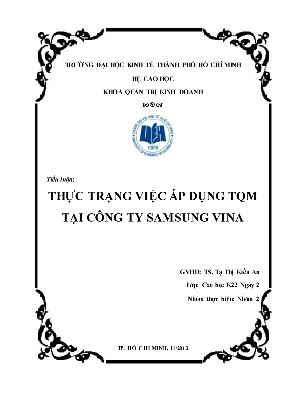Tiểu luận Thực trạng việc áp dụng TQM tại công ty Samsung VINA (download tai tailieutuoi - TRƯỜNG - Studocu
