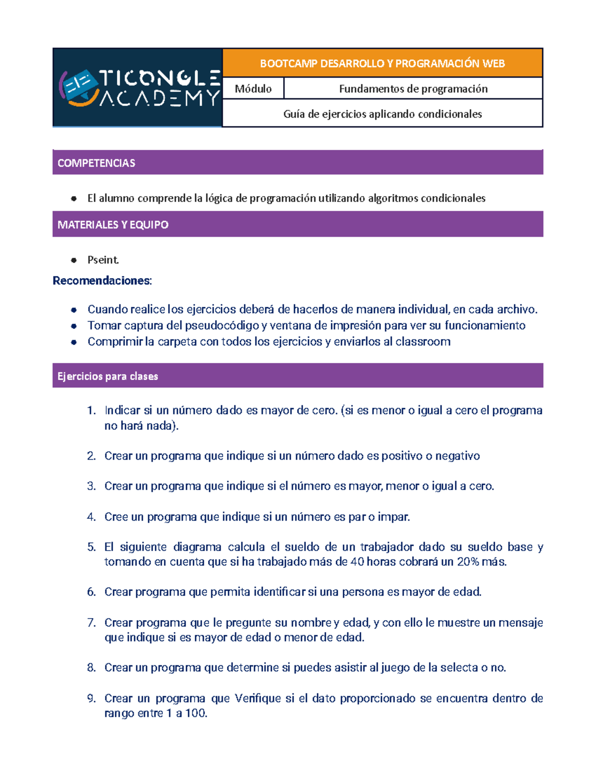 Guia 2 de ejercicios - Condicionales - BOOTCAMP DESARROLLO Y ...