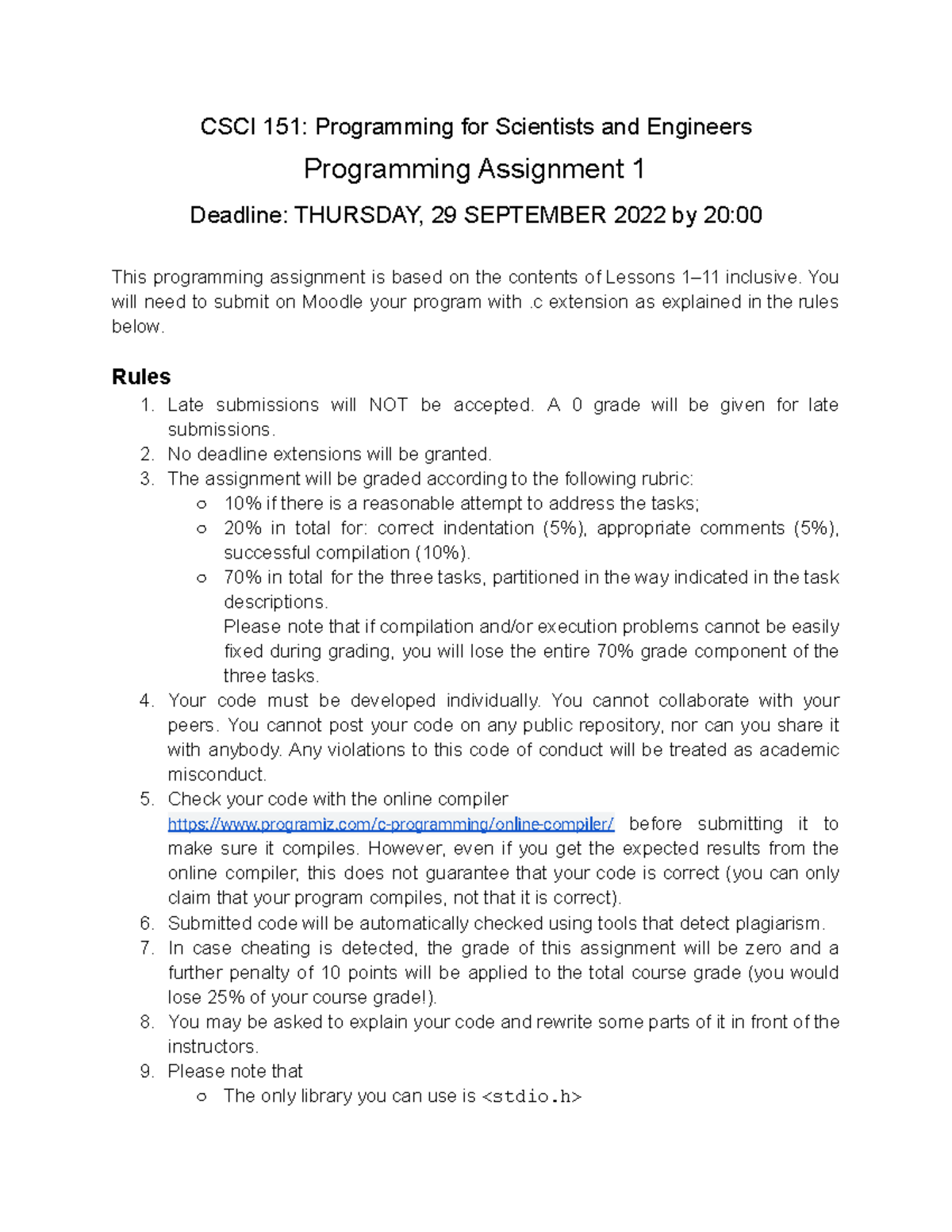 CSCI 151 PA1 - CSCI 151 Programming Assignment 15% - CSCI 151 ...