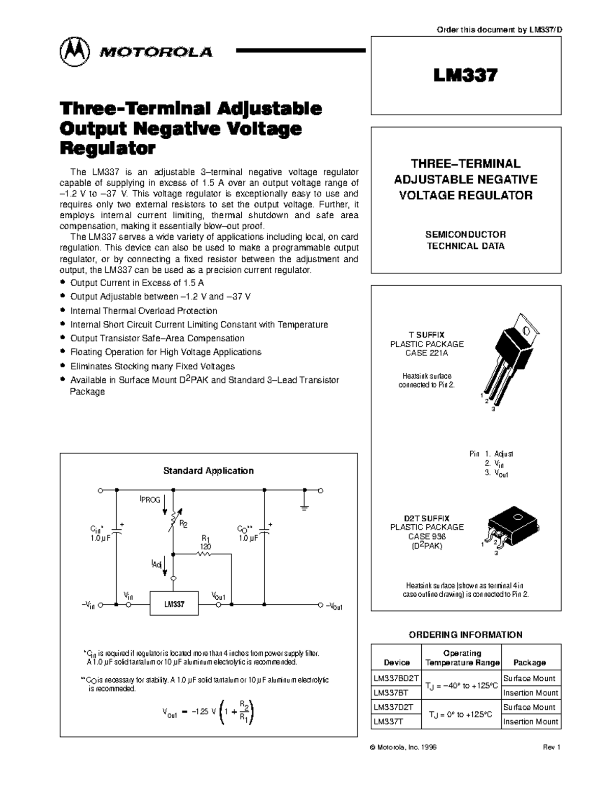 LM337 REGULADOR INTEGRADO DE VOLTAJE CON 37 VOLTIOS DE SALIDA - Order ...