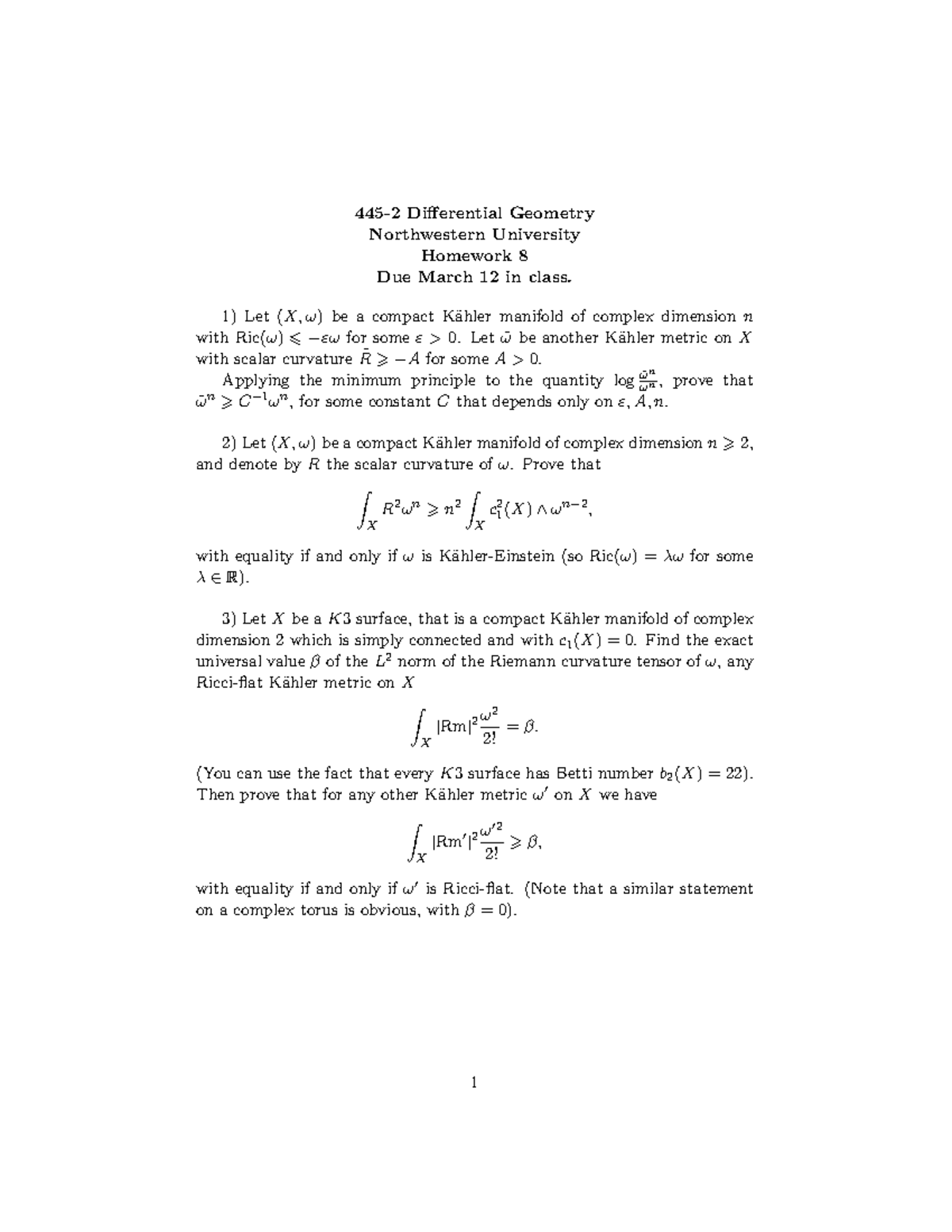 445-2 Differential Geometry Homework 8 - 445-2 Differential Geometry ...