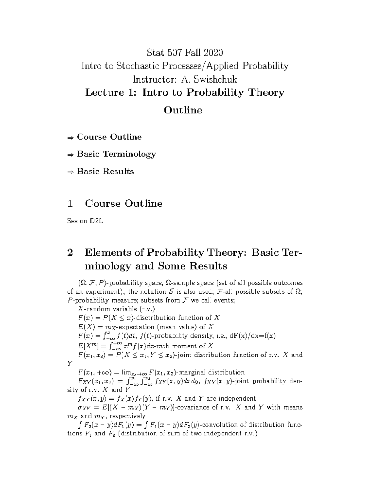 Lec1stat507F20 Sol - Lecture notes 1 - Stat 507 Fall 2020 Intro to ...