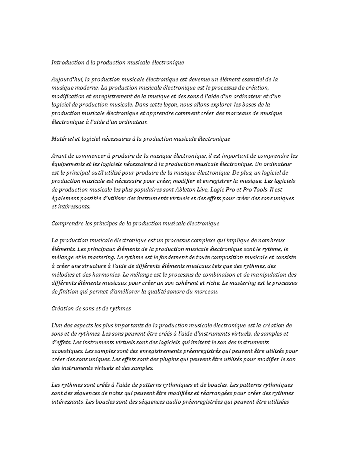 Electronic Music Production Study Notes - Introduction à la production ...