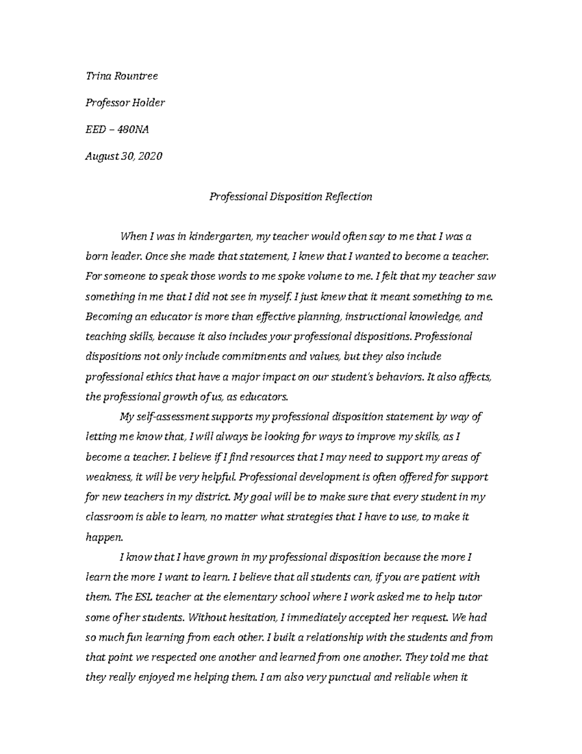 professional disposition essay