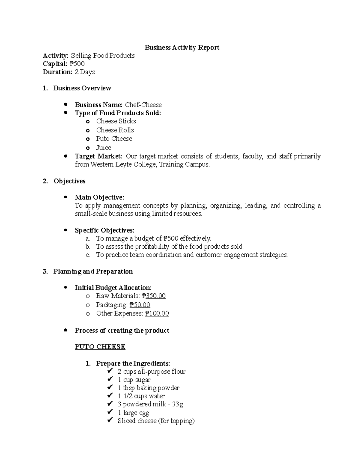 Business-Activity-Report - Business Activity Report Activity: Selling ...