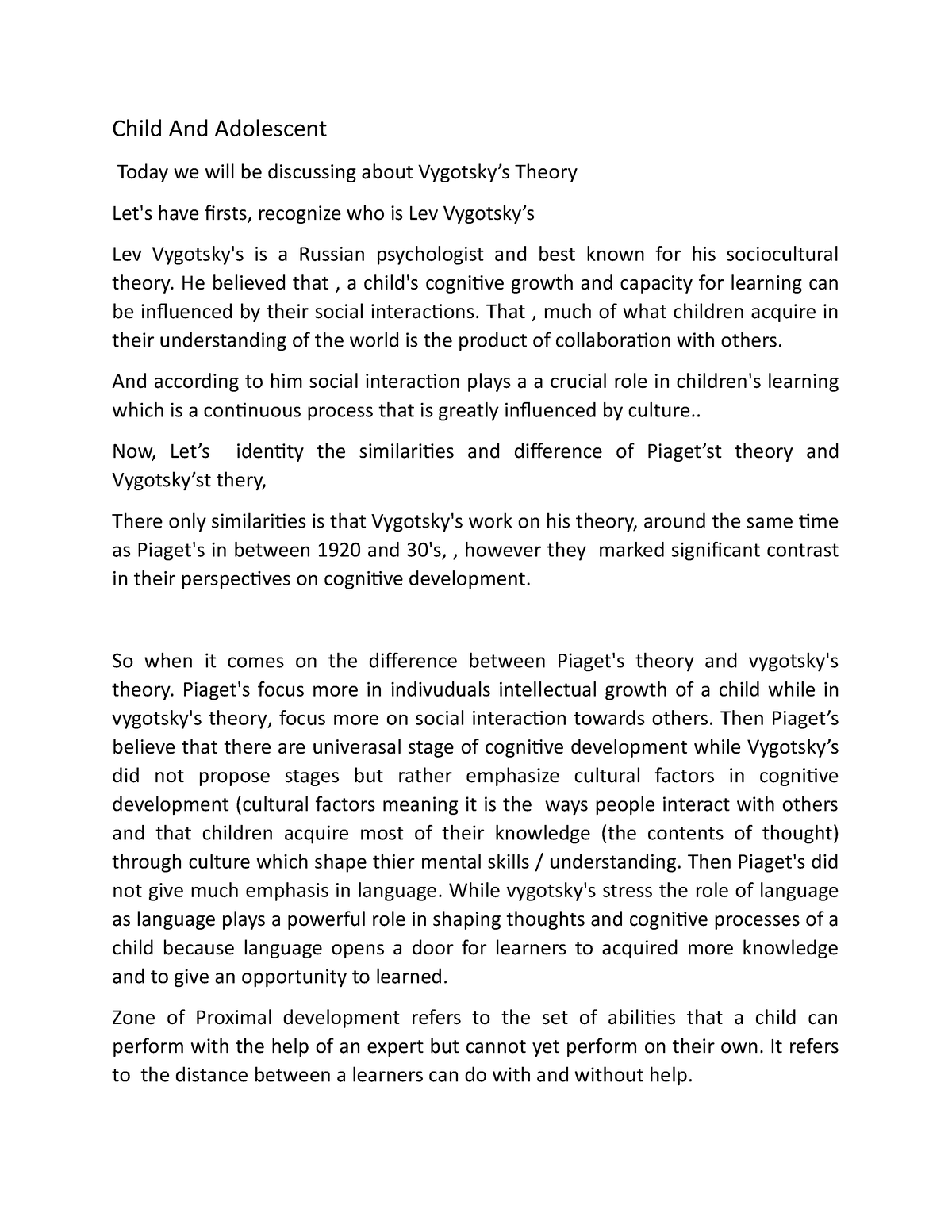 vygotsky theory research paper