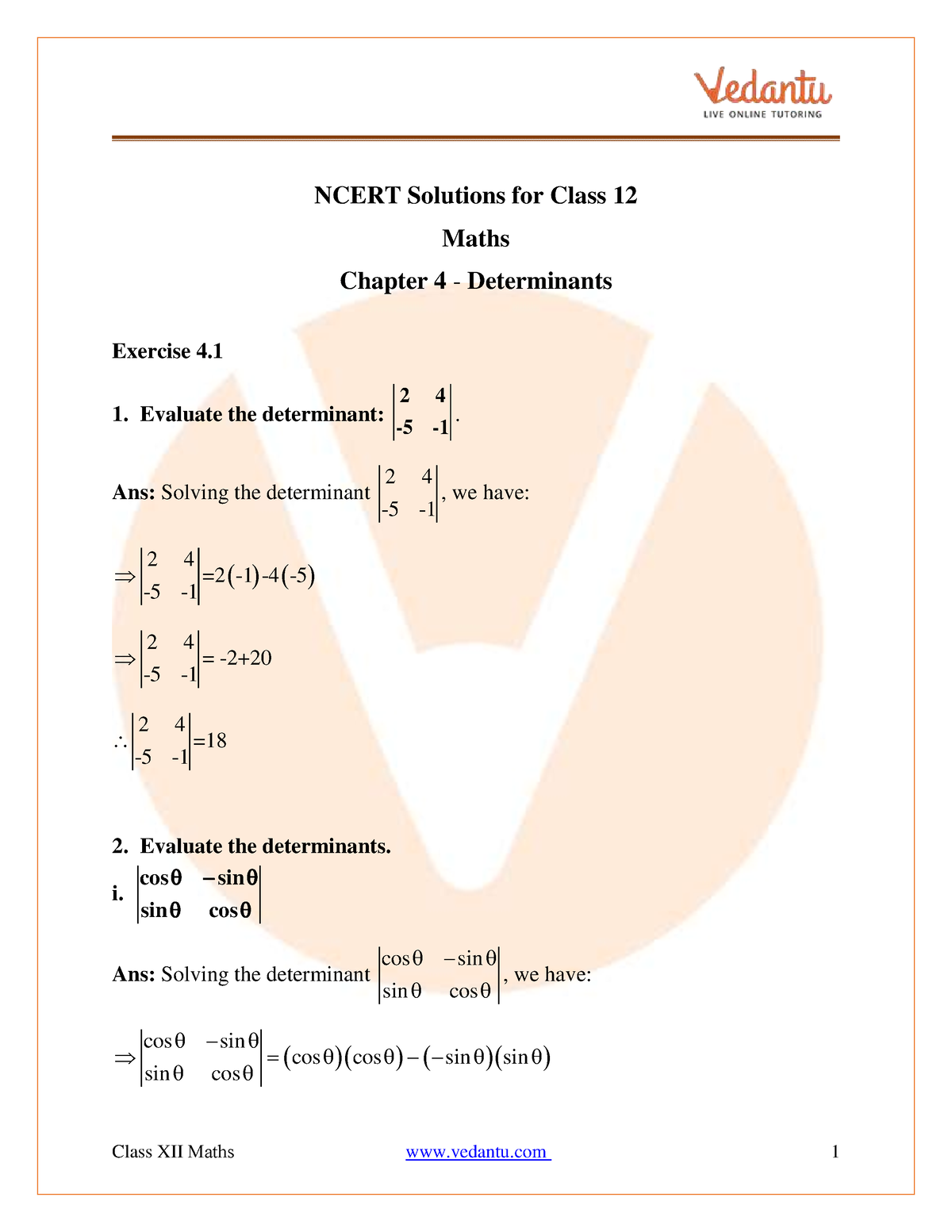 Class 12 - Maths - Determinants - ####### NCERT Solutions For Class 12 ...