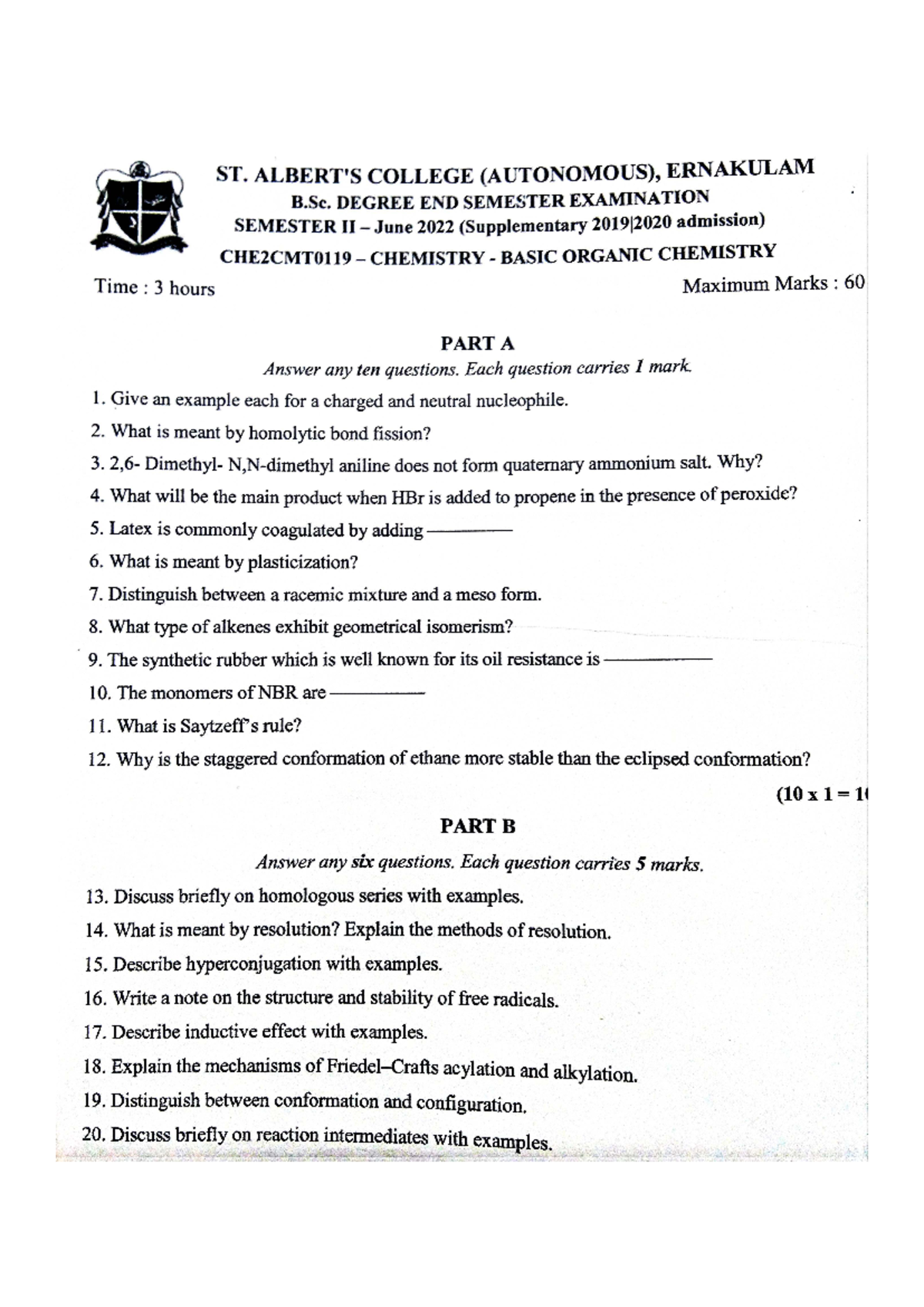 Chemistry 2nd sem question paper-1 - ST. COLLEGE (AUTONOMOUS ...